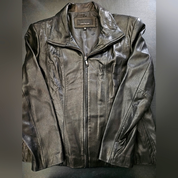 NWOT - Jones New York Black Leather Zippered Jacket - Size XL - Picture 1 of 9